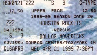 Houston Rockets vs. Dallas Mavericks Basketball Game Ticket